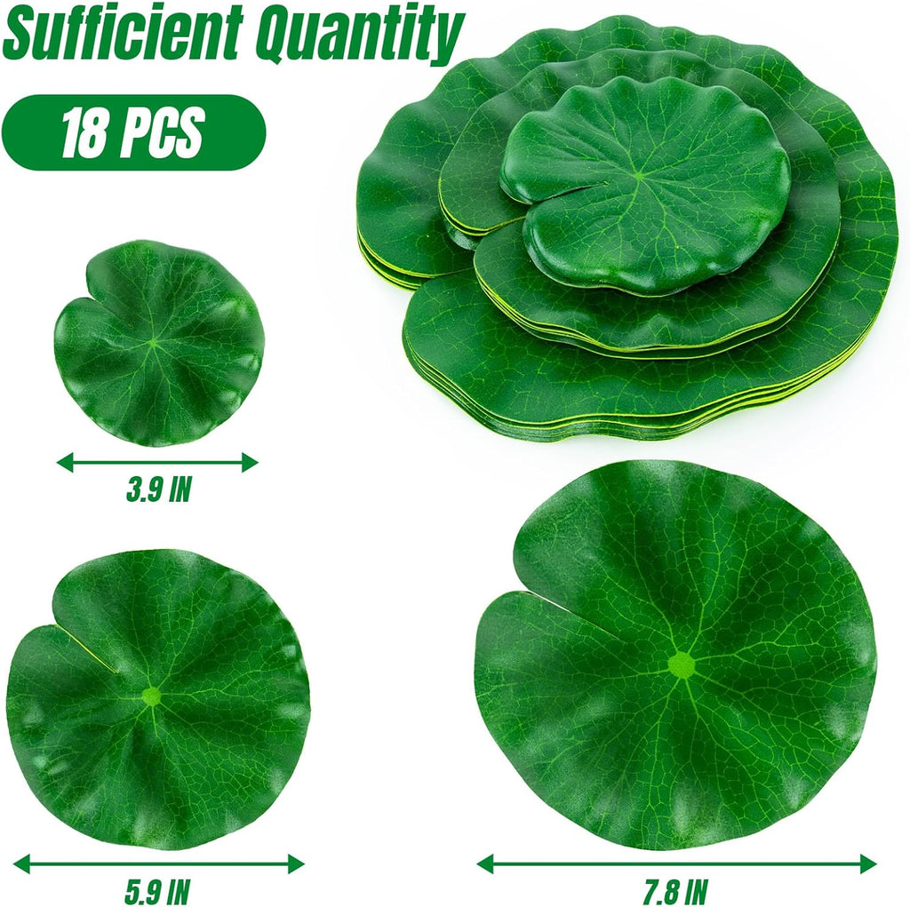 18PCS Lily Pads for Ponds Artificial Pond Plants Floating Flowers for Pool Aquarium Plants Lotus Flower for Fish Koi Pond Accessories for Outdoor Ponds Patio Pond Decorations 3Sizes