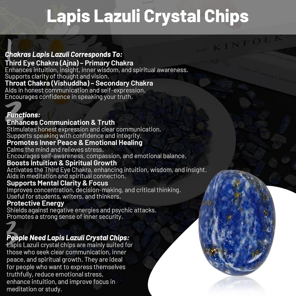1.1lb Natural Crushed Lapis Lazuli Crystal Tumbled Chips-Lapis Lazuli Healing Crystals Chips Bulk, Crushed Crystal Gemstones for Crafts, Beautiful Package for Gift(Lapis Lazuli)