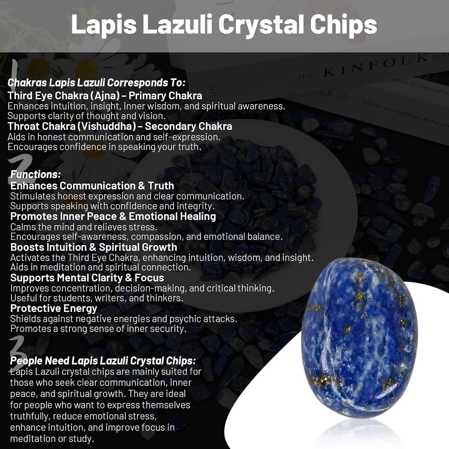 1.1lb Natural Crushed Lapis Lazuli Crystal Tumbled Chips-Lapis Lazuli Healing Crystals Chips Bulk, Crushed Crystal Gemstones for Crafts, Beautiful Package for Gift(Lapis Lazuli)