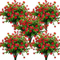 10 Bundles Artificial Fake Flowers, Faux Outdoor Plastic Plants UV Resistant Shrubs Outside Indoor Decorations (Red-Eucalyptus)