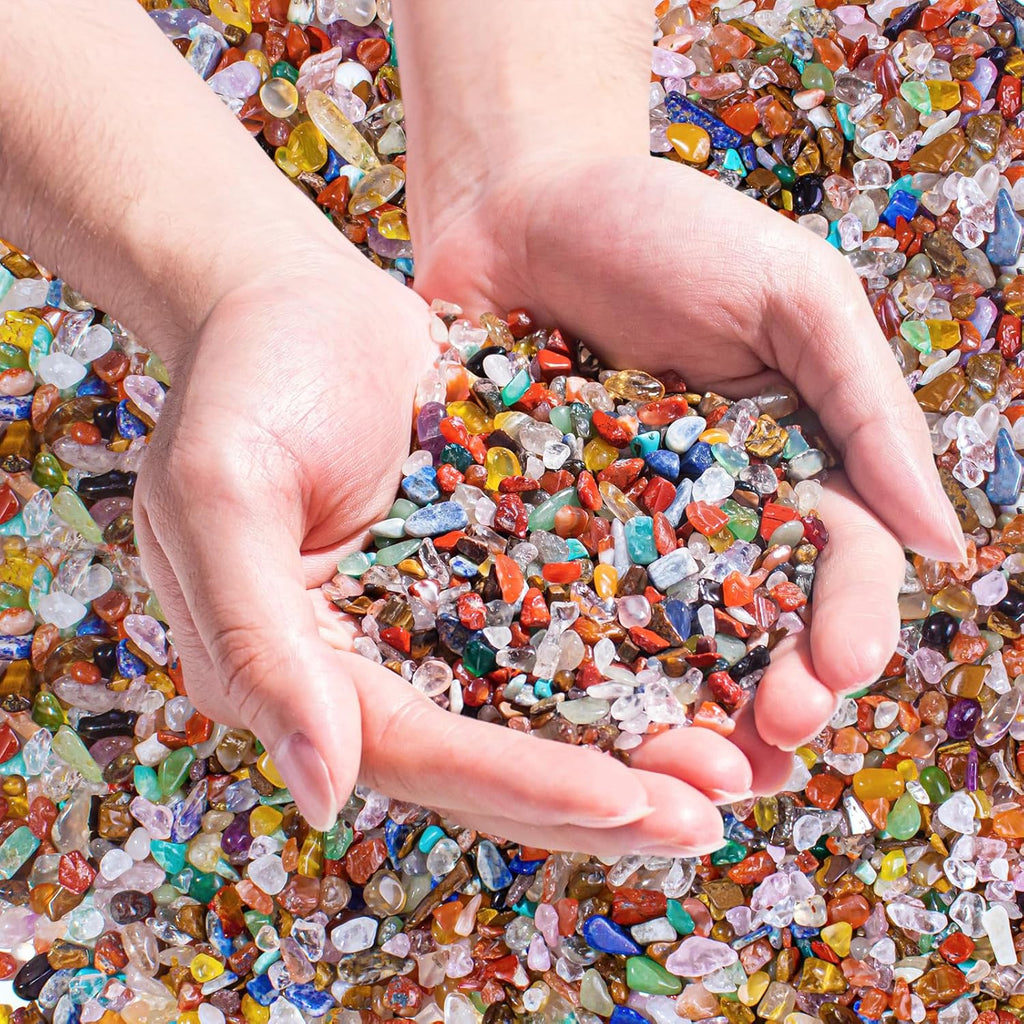 0.5 Lb/230g Chakra Crystal Chips Bulk Quartz Rocks, Natural Tumbled Healing Crystal Chips Crushed Stones Irregular Shaped for Aquarium, Vase Fillers, Succulent Plants Decor - 5-7mm
