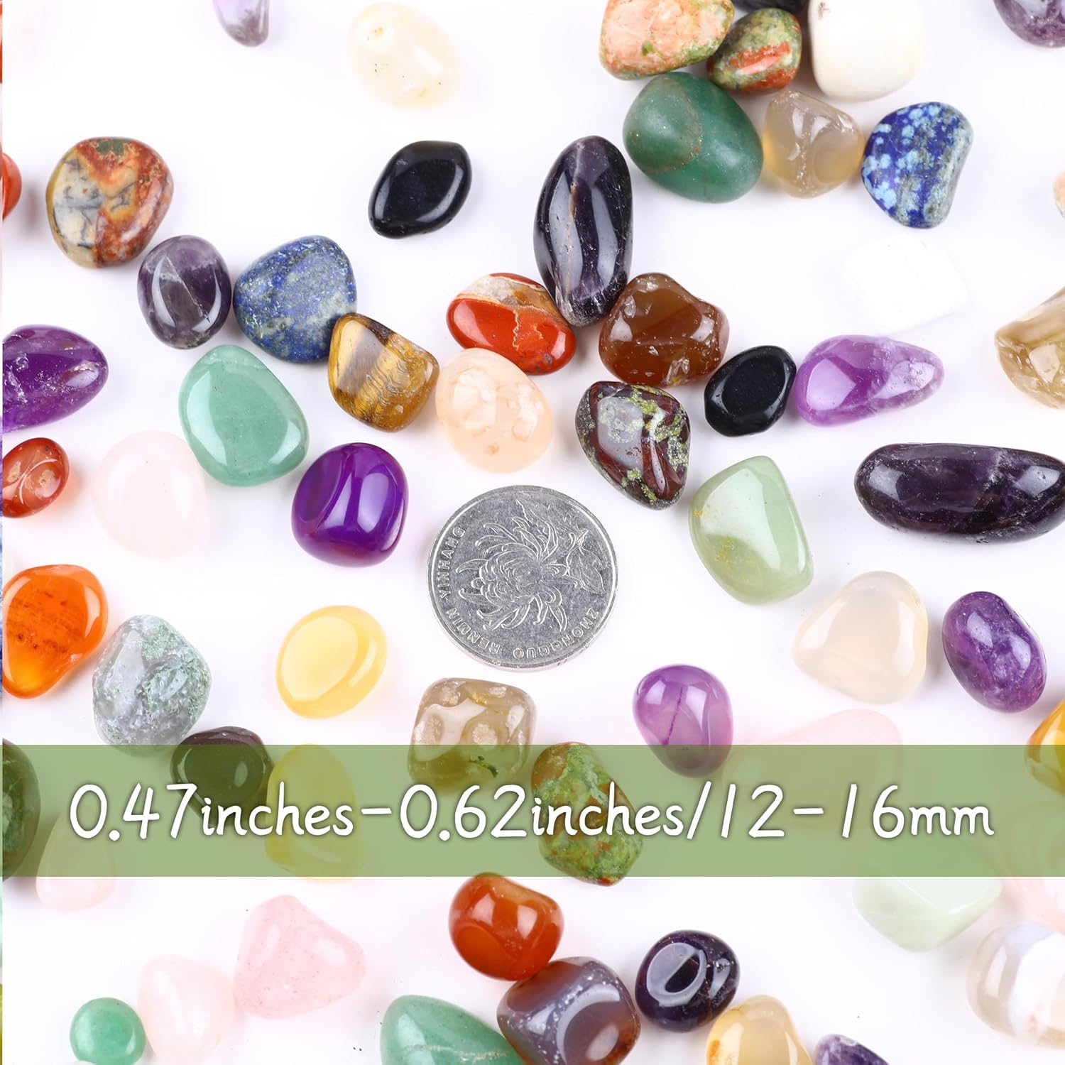 0.62lb Natural Gemstones Crystal Bulk Tumbled Polished Stones Irregular Amethyst Stones Rocks Chakra Colorful Crystal Vase Filler Decor Energy Reiki Beginner Birthday Gifts 0.47to 0.63 in