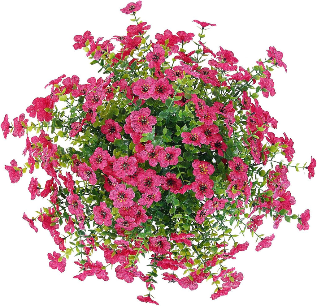 10 Bundles Artificial Faux Flowers for Outdoor,10Pcs Fake Flowers for Home Decor,Plastic Flowers Shrubs Lifelike Artificial Greenery Home Porch Stems Outside Decor(Rose Red)