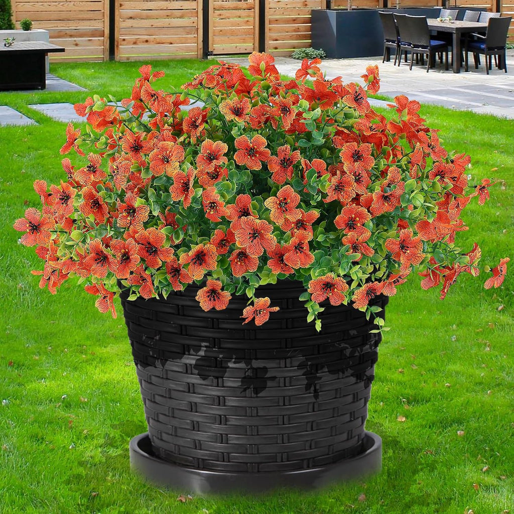 10 Bundles Artificial Faux Flowers for Outdoor,10Pcs Fake Flowers for Home Decor,Plastic Flowers Shrubs Lifelike Artificial Greenery Home Porch Stems Outside Deco(Orange)