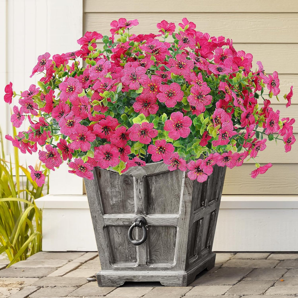 10 Bundles Artificial Faux Flowers for Outdoor,10Pcs Fake Flowers for Home Decor,Plastic Flowers Shrubs Lifelike Artificial Greenery Home Porch Stems Outside Decor(Rose Red)