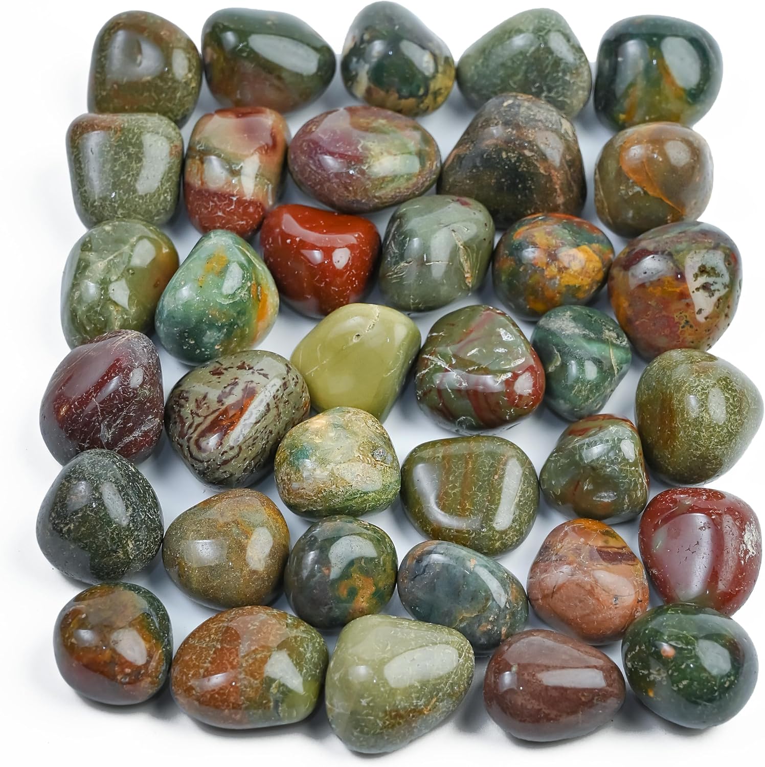"Crocon 1LB Fancy Bloodstone Tumbles Stones and Crystals Bulk 2000+ Carats Natural Crystal Kit for Reiki Healing Crystal Polished, Tumble Stones, Chakra Balancing, Gift, Home Decor Size : 20-25 mm "