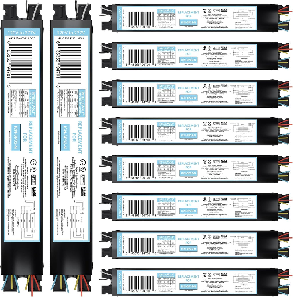 10 Pack - Replacement for ICN-3P32-SC 1, 2 & 3 Lamp T8 Fluorescent Electronic Ballast - 120-277 Volt - Instant Start - UL Approved