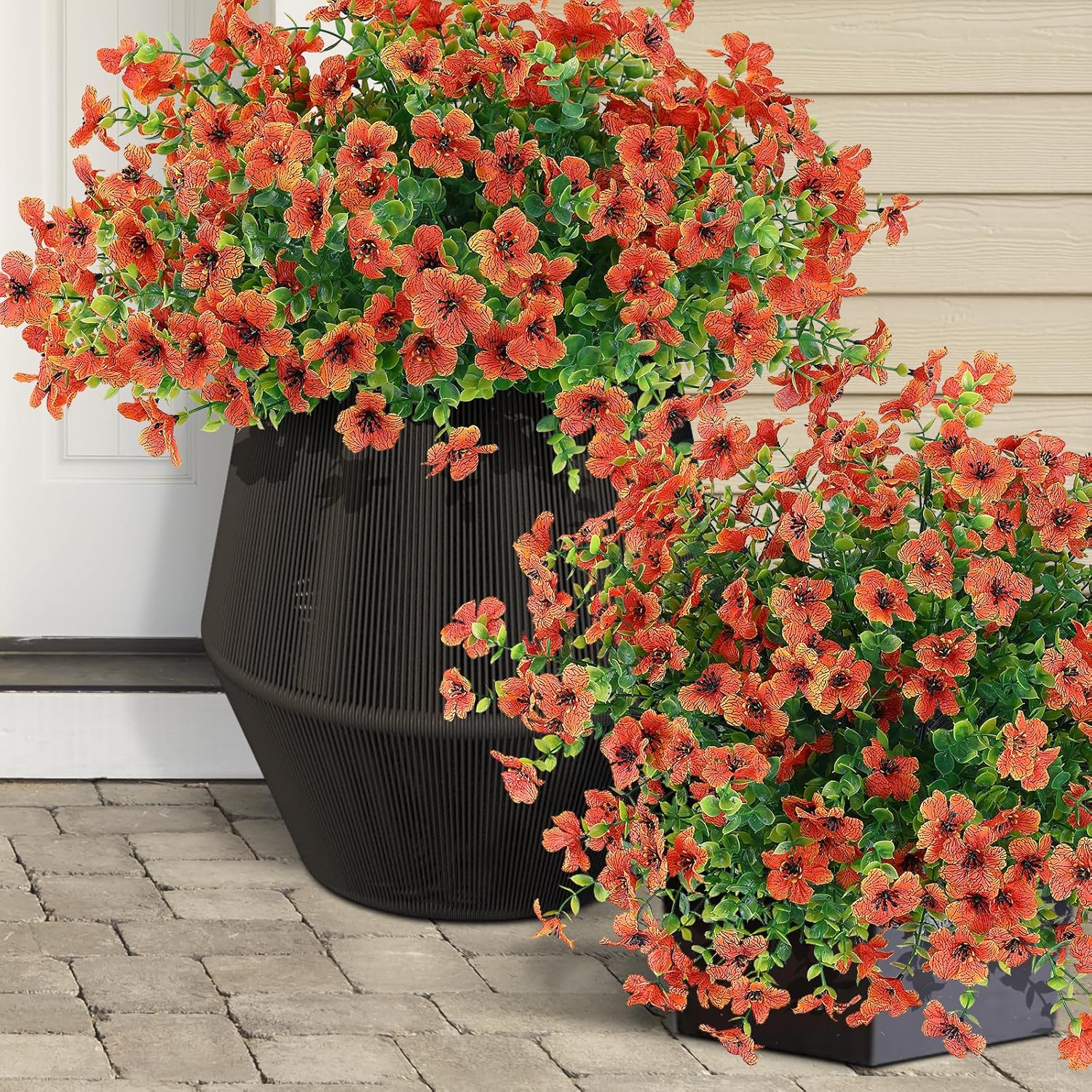 10 Bundles Artificial Faux Flowers for Outdoor,10Pcs Fake Flowers for Home Decor,Plastic Flowers Shrubs Lifelike Artificial Greenery Home Porch Stems Outside Deco(Orange)