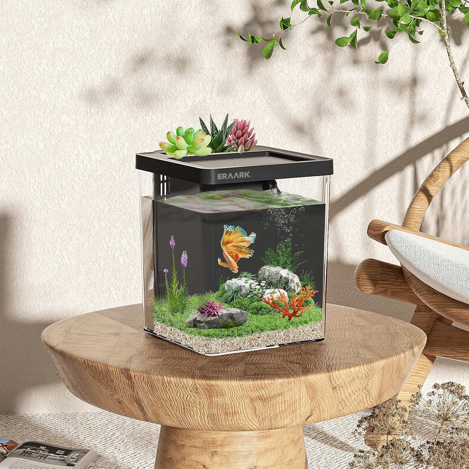1.5 Gallon Betta Fish Tank Aquarium kit with Filter LED Light, Water Pump, Fish Tank Starter Kits, Fish Bowl