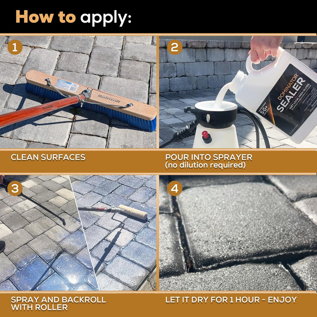 1 Gal. DOMINATOR SG+ Clear Acrylic Sealer | High Gloss Concrete Paver Sealer | Wet Look, Color Enhancing | Professional Grade | Decorative Concrete | Fast Dry | Driveway, Patio and Walkways
