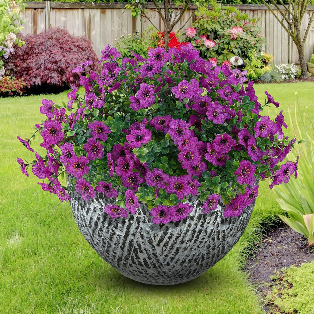 10 Bundles Artificial Faux Flowers for Outdoor,10Pcs Fake Flowers for Home Decor,Plastic Flowers Shrubs Lifelike Artificial Greenery Home Porch Stems Outside Decor(Fuchsia)