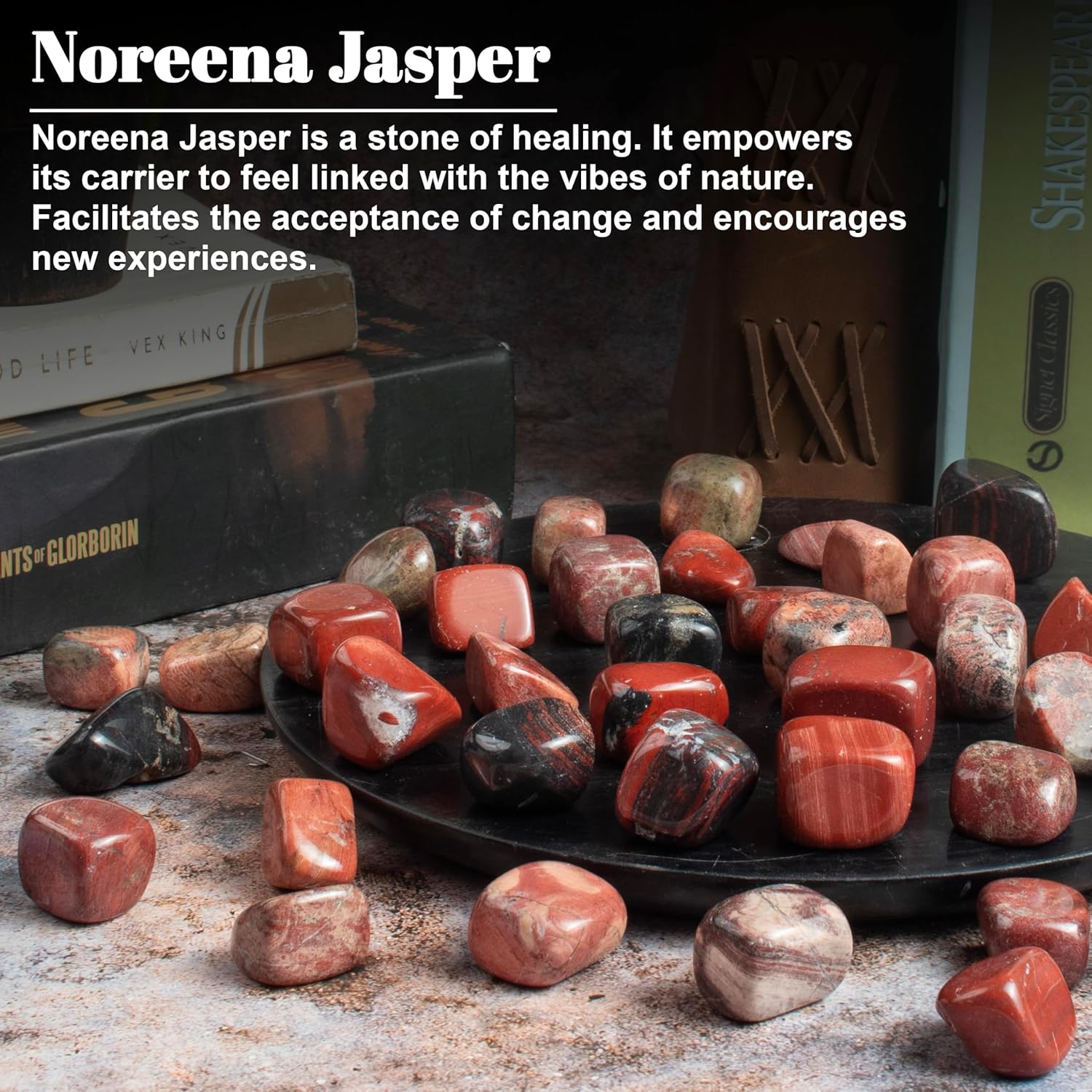 "Crocon 1LB Noreena Jasper Tumbled Stones and Crystals Bulk 2000+ Carats Natural Crystal Kit for Reiki Healing Crystal Polished, Tumble Stones, Chakra Balancing, Reiki Gift, Home Decor Size : 20mm "