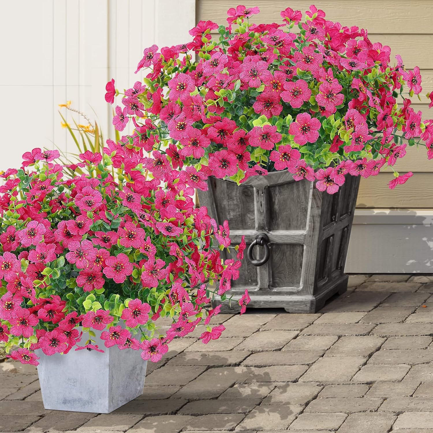 10 Bundles Artificial Faux Flowers for Outdoor,10Pcs Fake Flowers for Home Decor,Plastic Flowers Shrubs Lifelike Artificial Greenery Home Porch Stems Outside Decor(Rose Red)