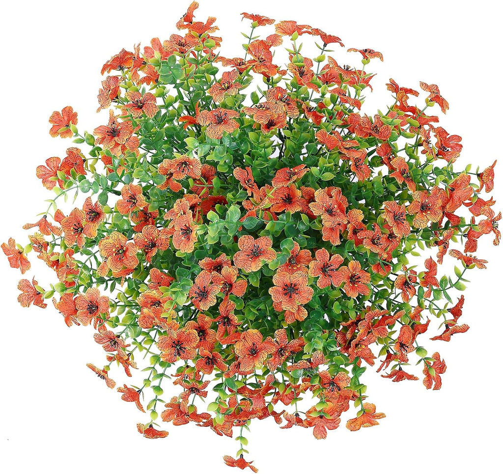 10 Bundles Artificial Faux Flowers for Outdoor,10Pcs Fake Flowers for Home Decor,Plastic Flowers Shrubs Lifelike Artificial Greenery Home Porch Stems Outside Deco(Orange)