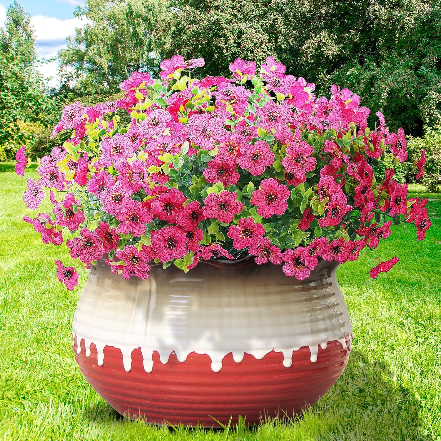 10 Bundles Artificial Faux Flowers for Outdoor,10Pcs Fake Flowers for Home Decor,Plastic Flowers Shrubs Lifelike Artificial Greenery Home Porch Stems Outside Decor(Rose Red)